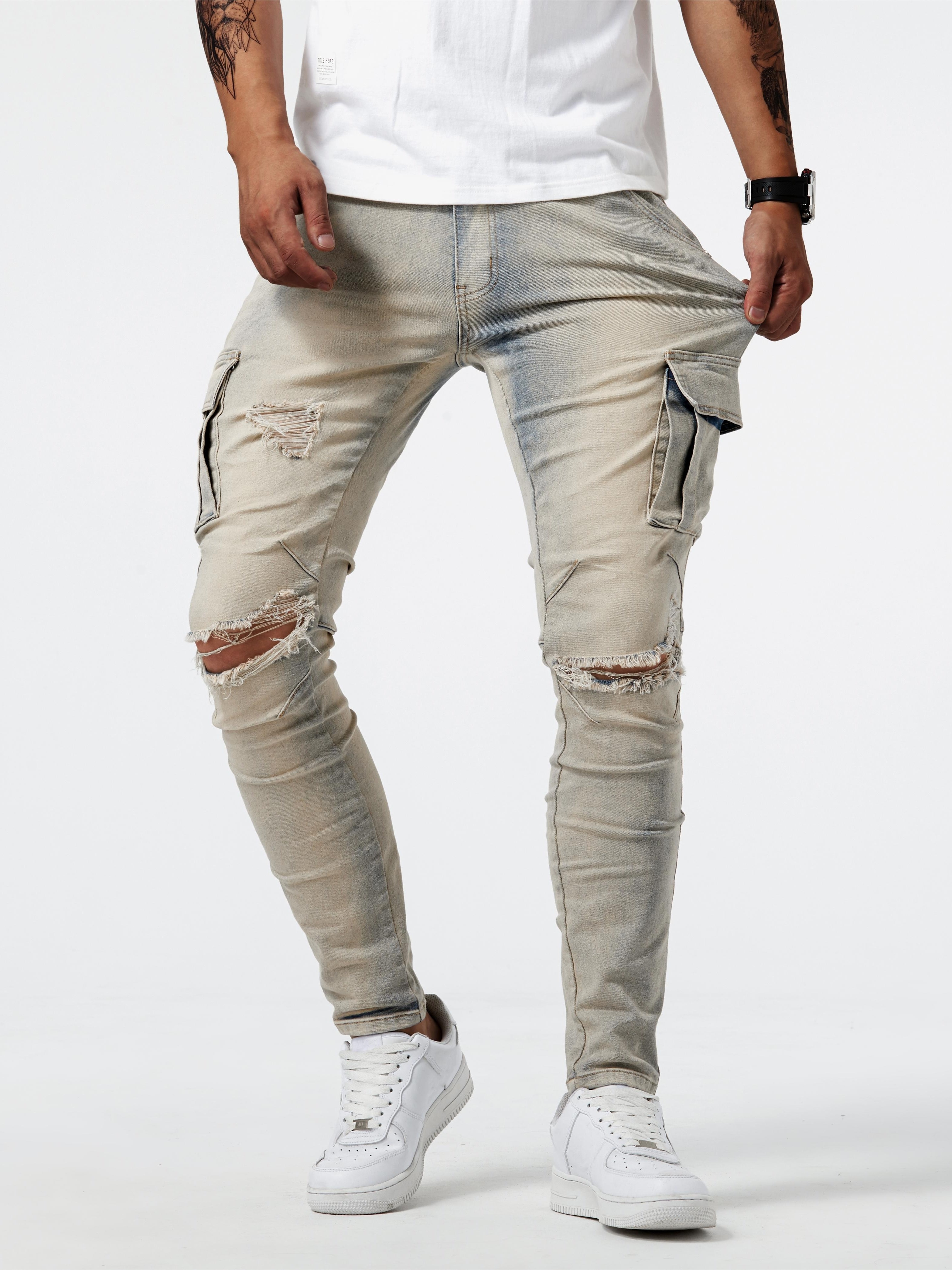 slim fit cargo jeans mens casual street style multi pocket high stretch denim pants for spring summer details 9