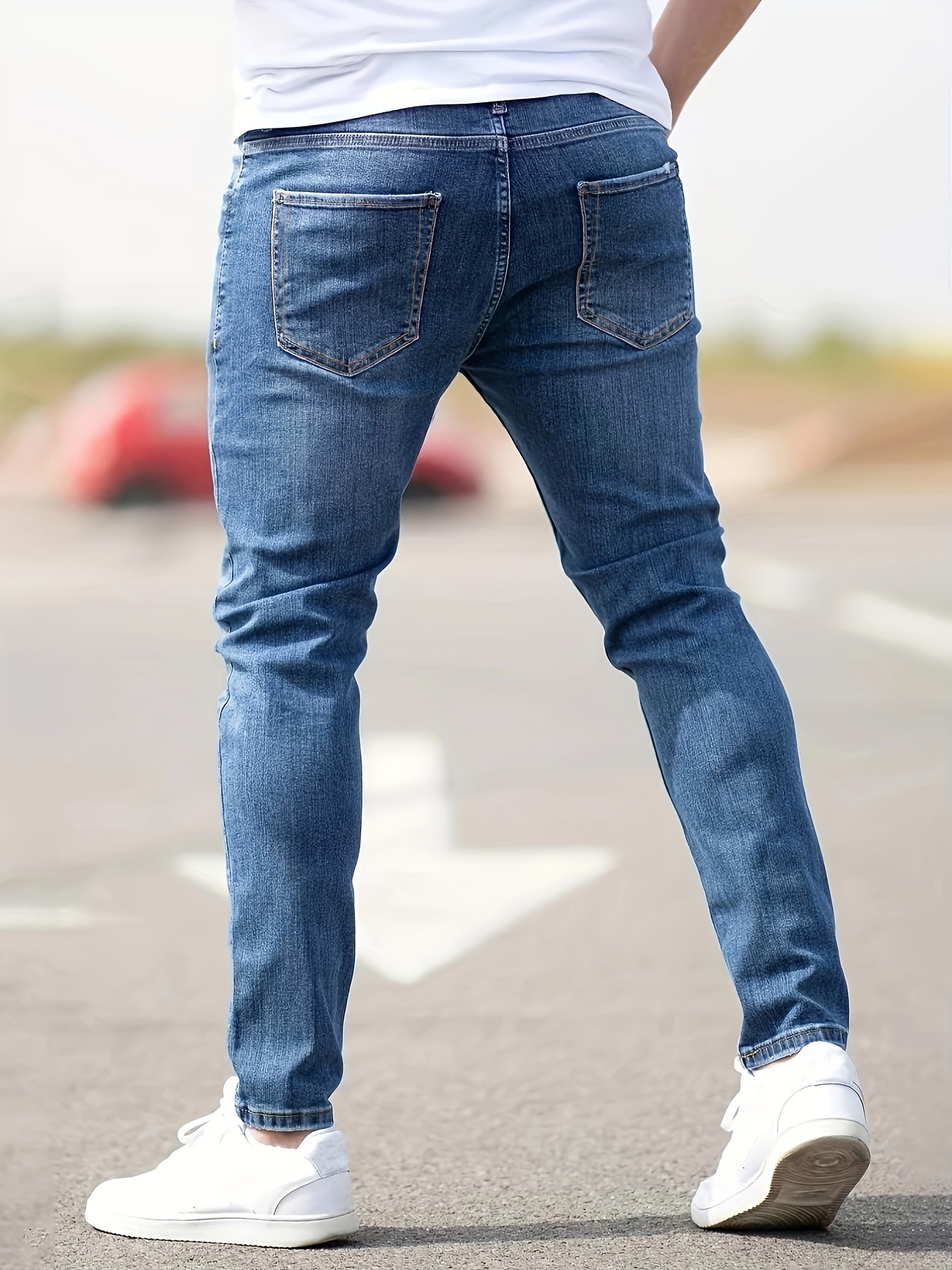 ripped design cotton slim fit jeans mens casual street style leg mid stretch denim pants for spring summer details 17