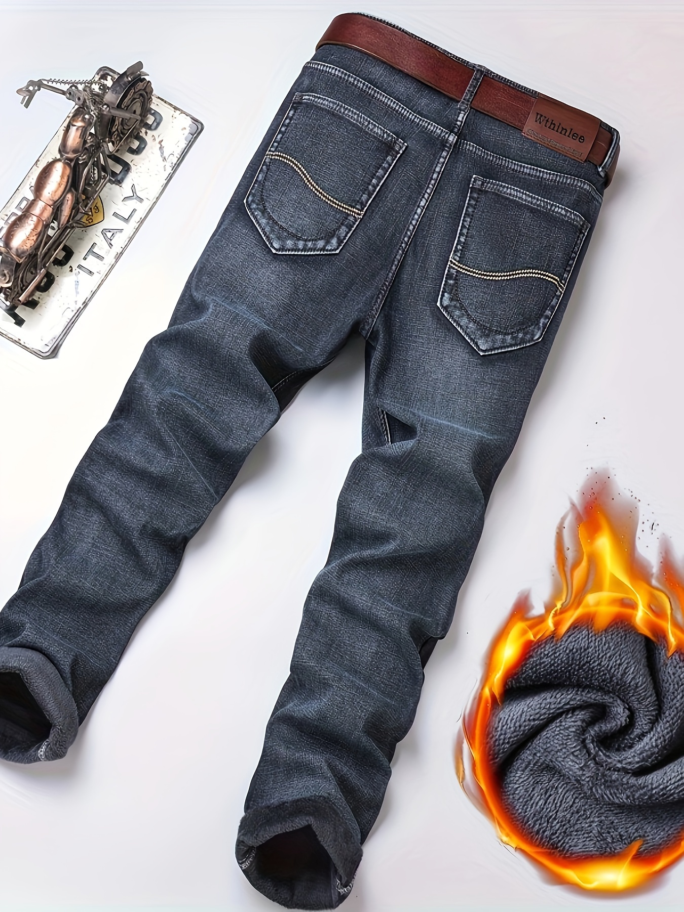 mens trendy plush lined jeans mens denim pants streetwear classic jeans for winter fall details 8