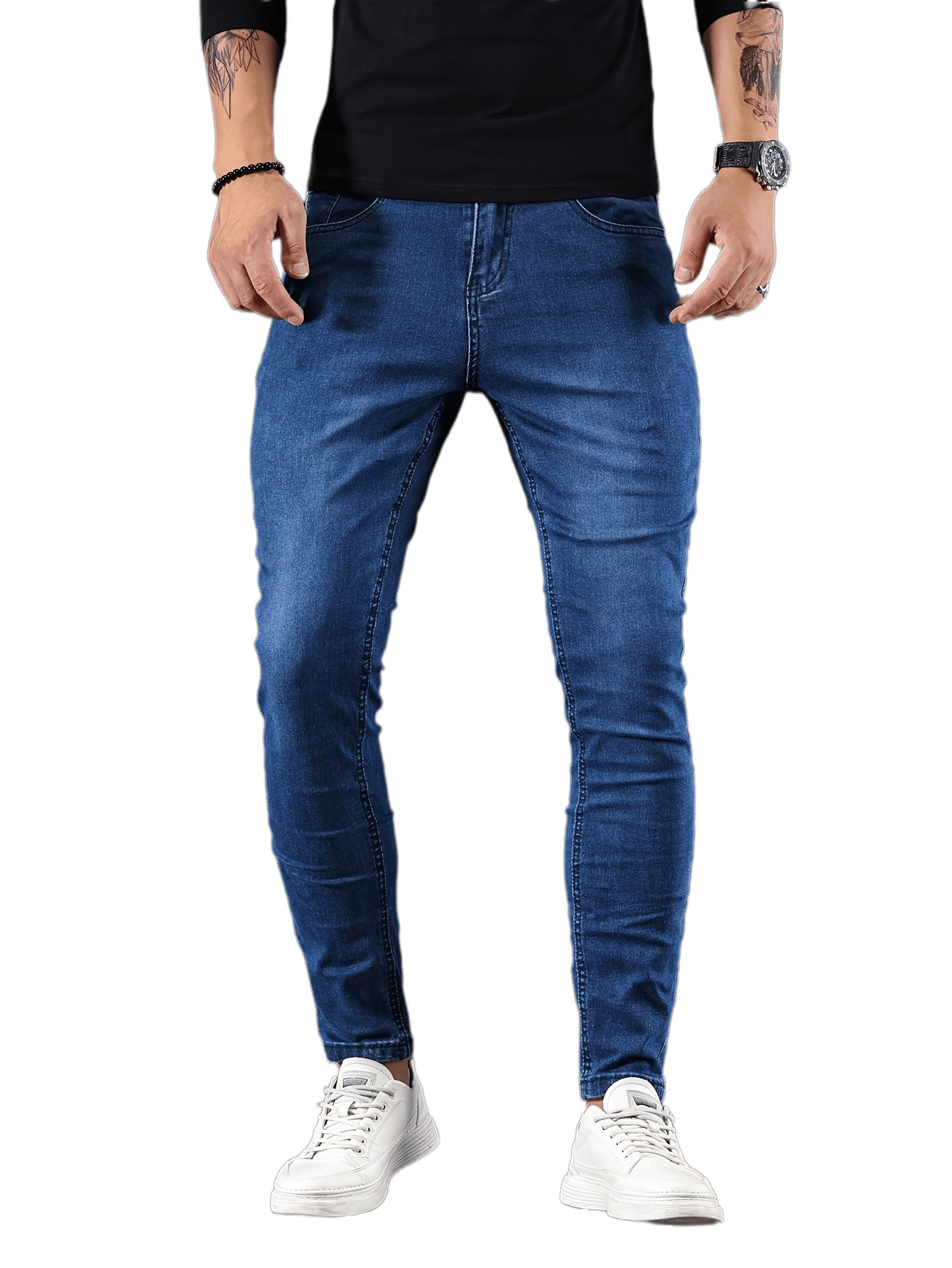 mens casual skinny medium stretch jeans chic street style denim pants details 5