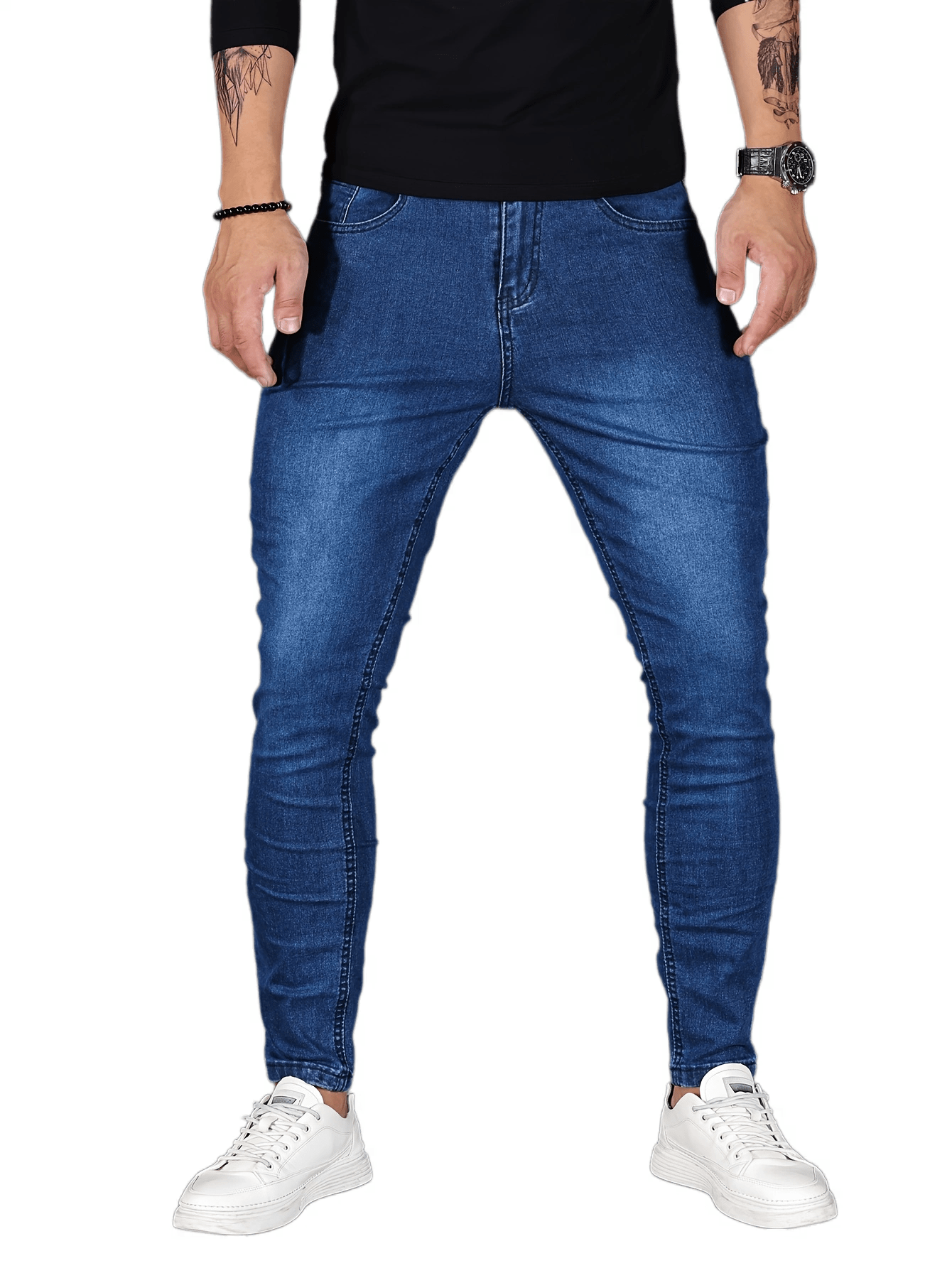 mens casual skinny medium stretch jeans chic street style denim pants details 7