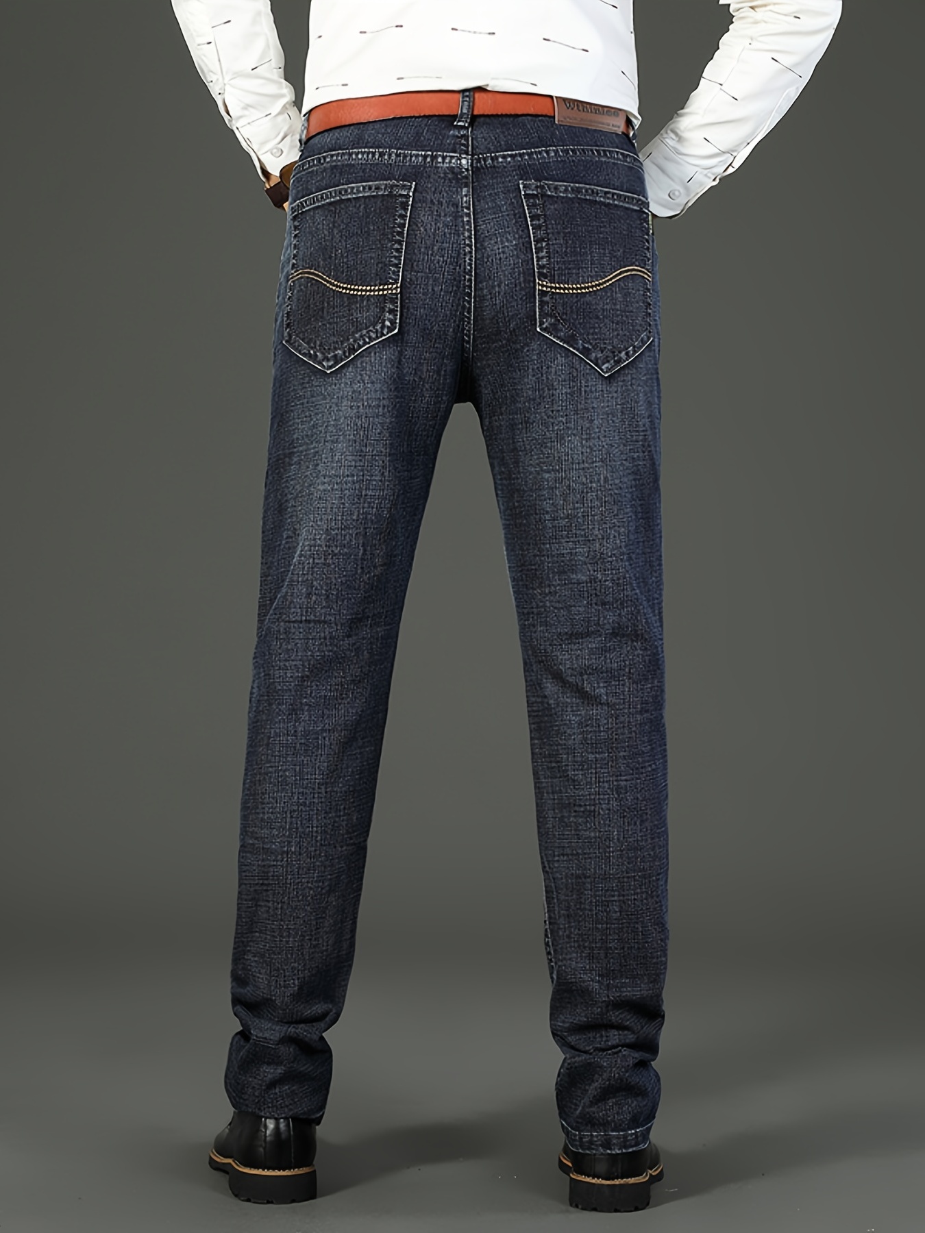 mens high quality straight leg jeans for business semi formal stretch denim pants details 5