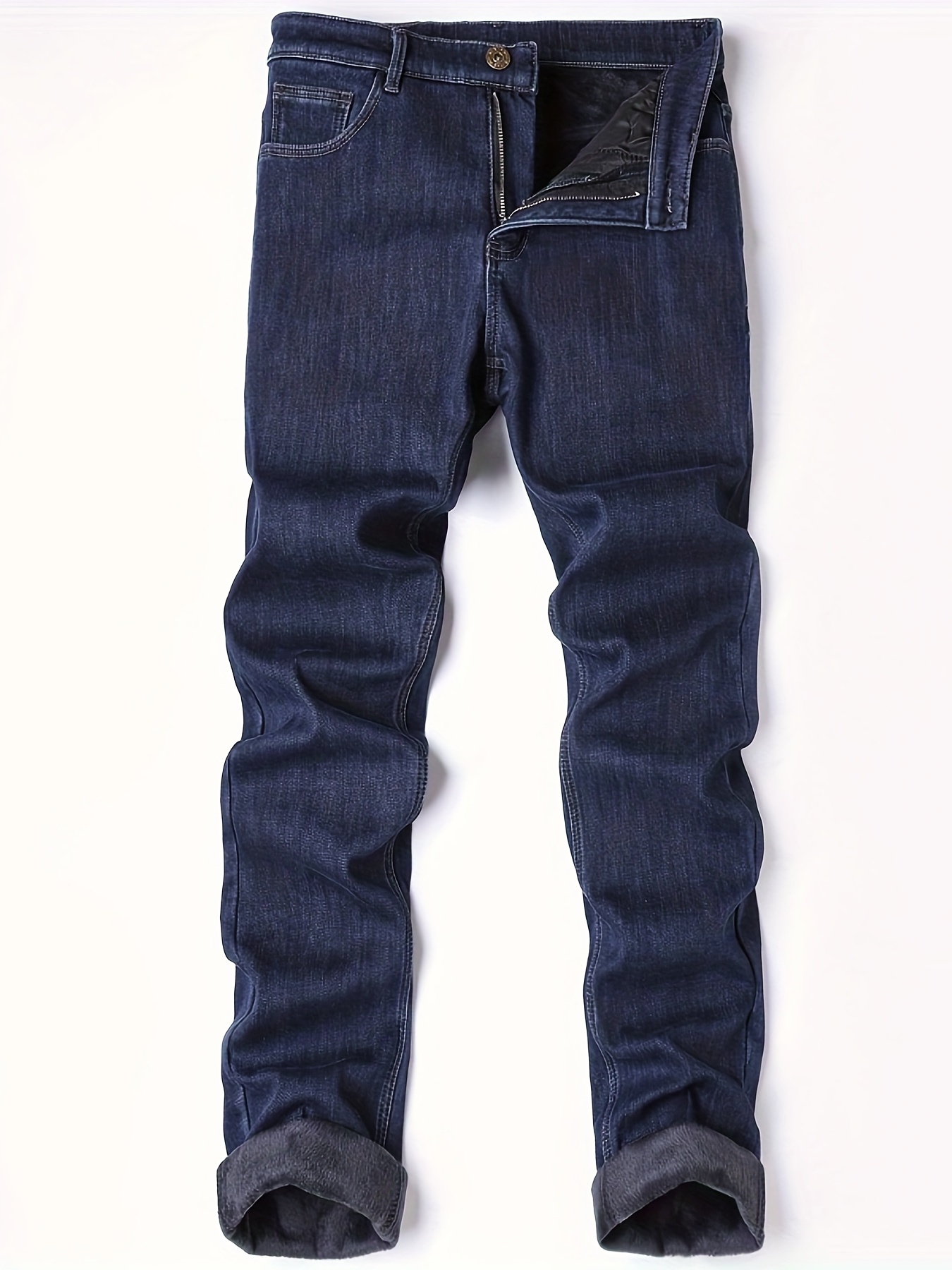 mens classic design warm thick jeans semi formal stretch jeans for fall winter business details 3