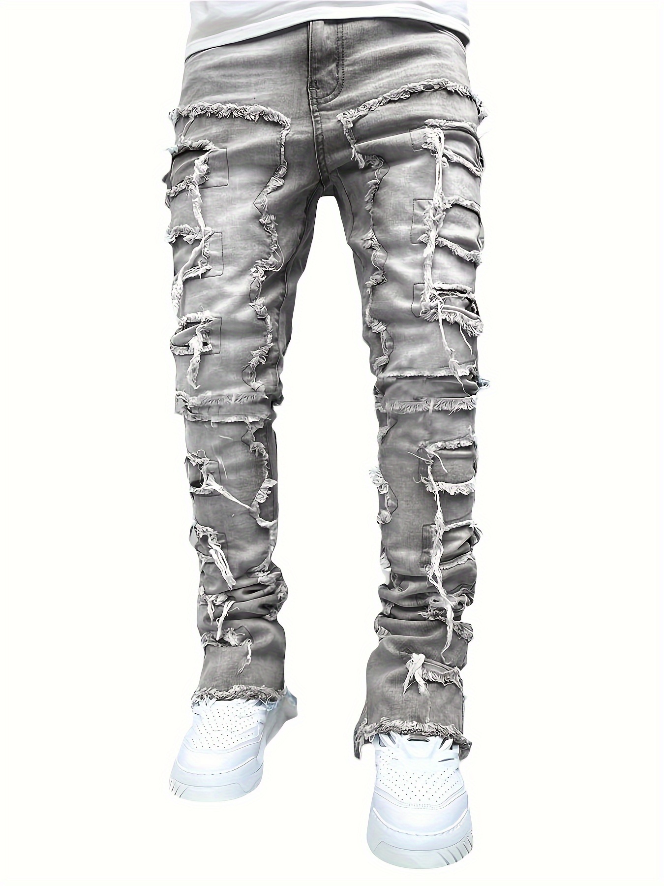 mens y2k raw trim straight leg jeans casual street style jeans details 2