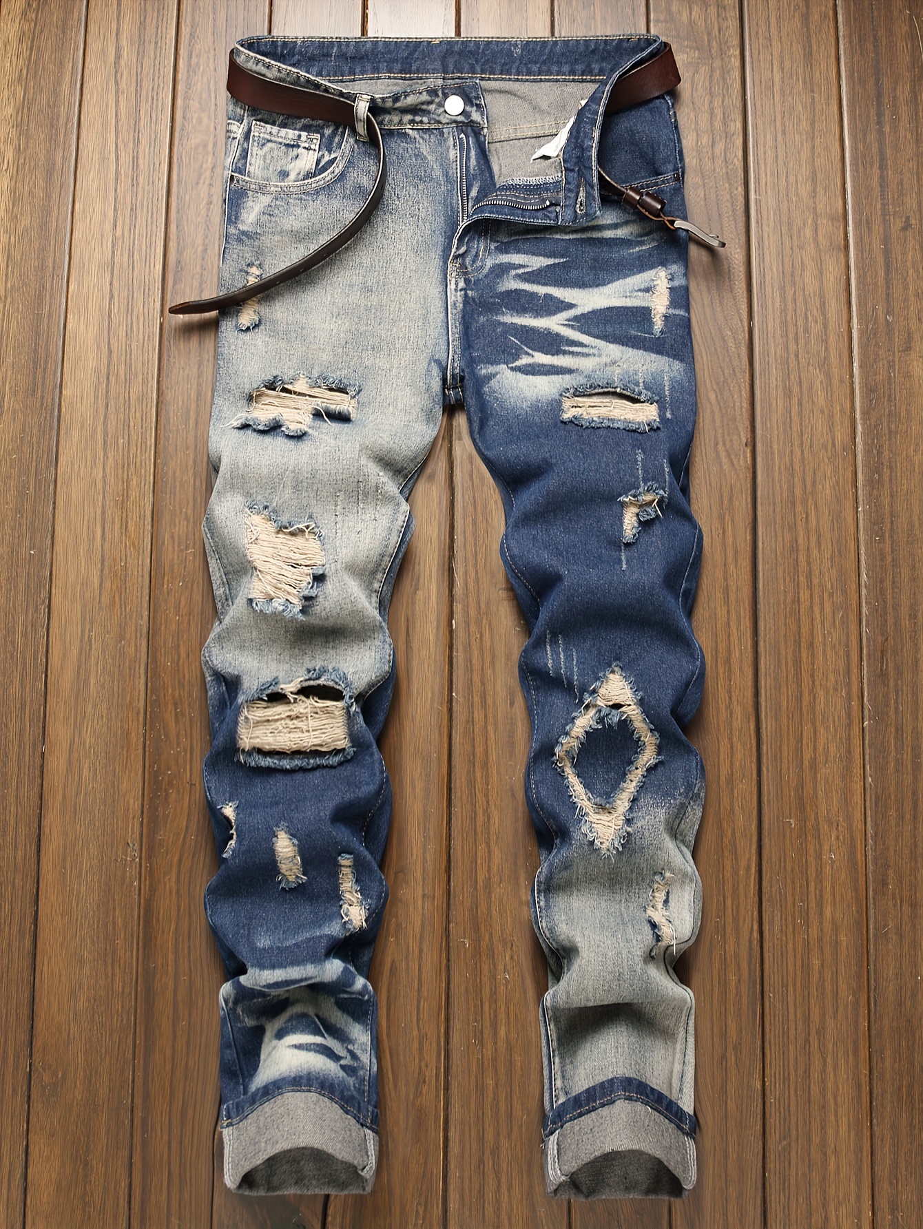 slim fit ripped jeans mens casual street style distressed jeans details 32