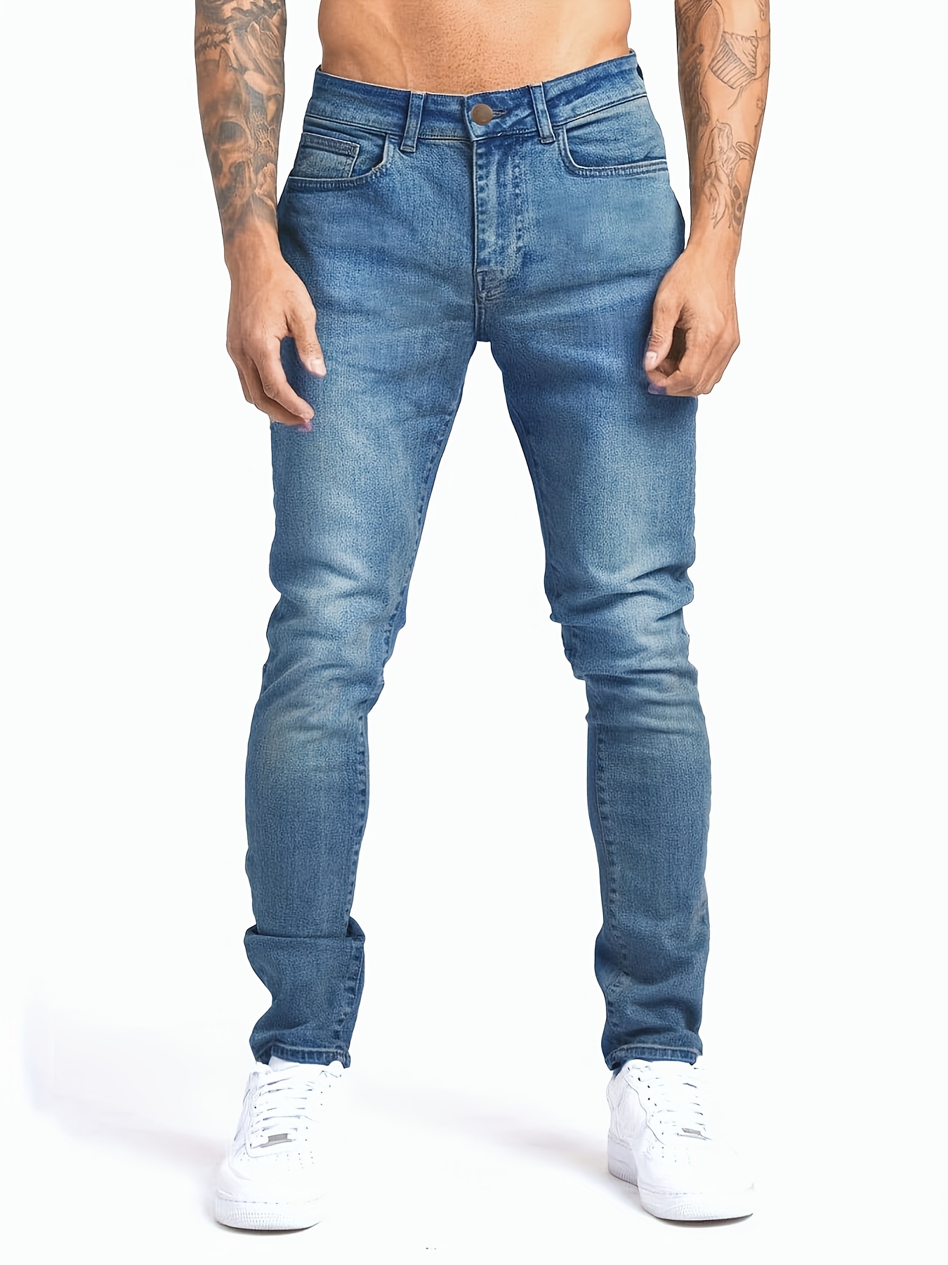 slim fit jeans mens casual street style solid color mid stretch denim pants for spring summer details 11