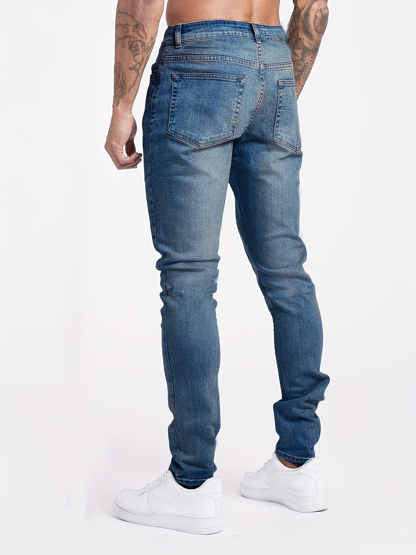 slim fit jeans mens casual street style solid color mid stretch denim pants for spring summer details 12