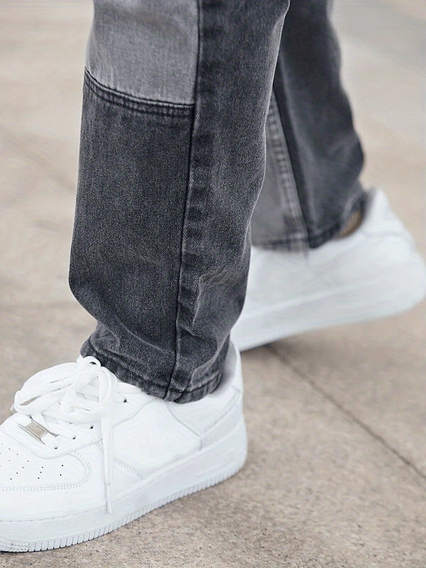 mens casual street style slim patchwork denim pants for spring summer details 5