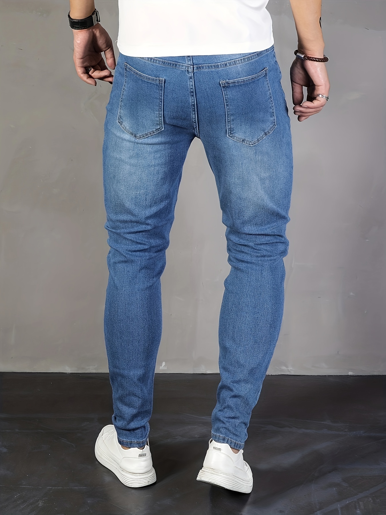 mens slim fit chic jeans mens casual street style distressed medium stretch jeans details 1