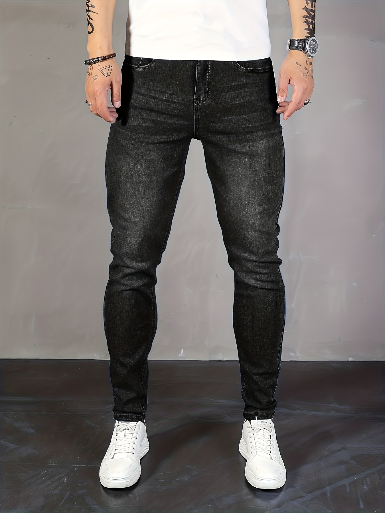 mens slim fit chic jeans mens casual street style distressed medium stretch jeans details 5