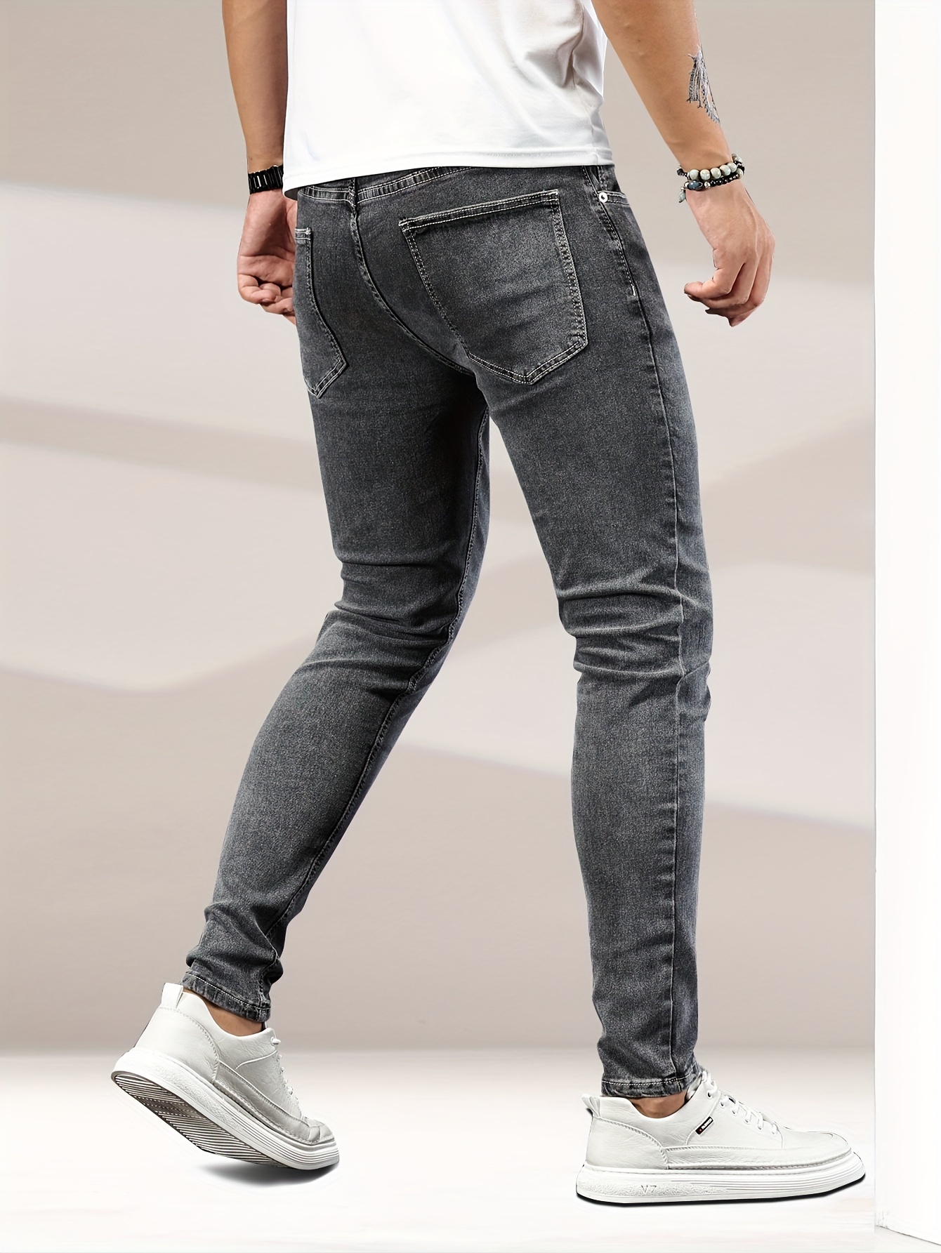 contrast stitching slim fit jeans mens casual street style mid stretch denim pants for spring summer details 29