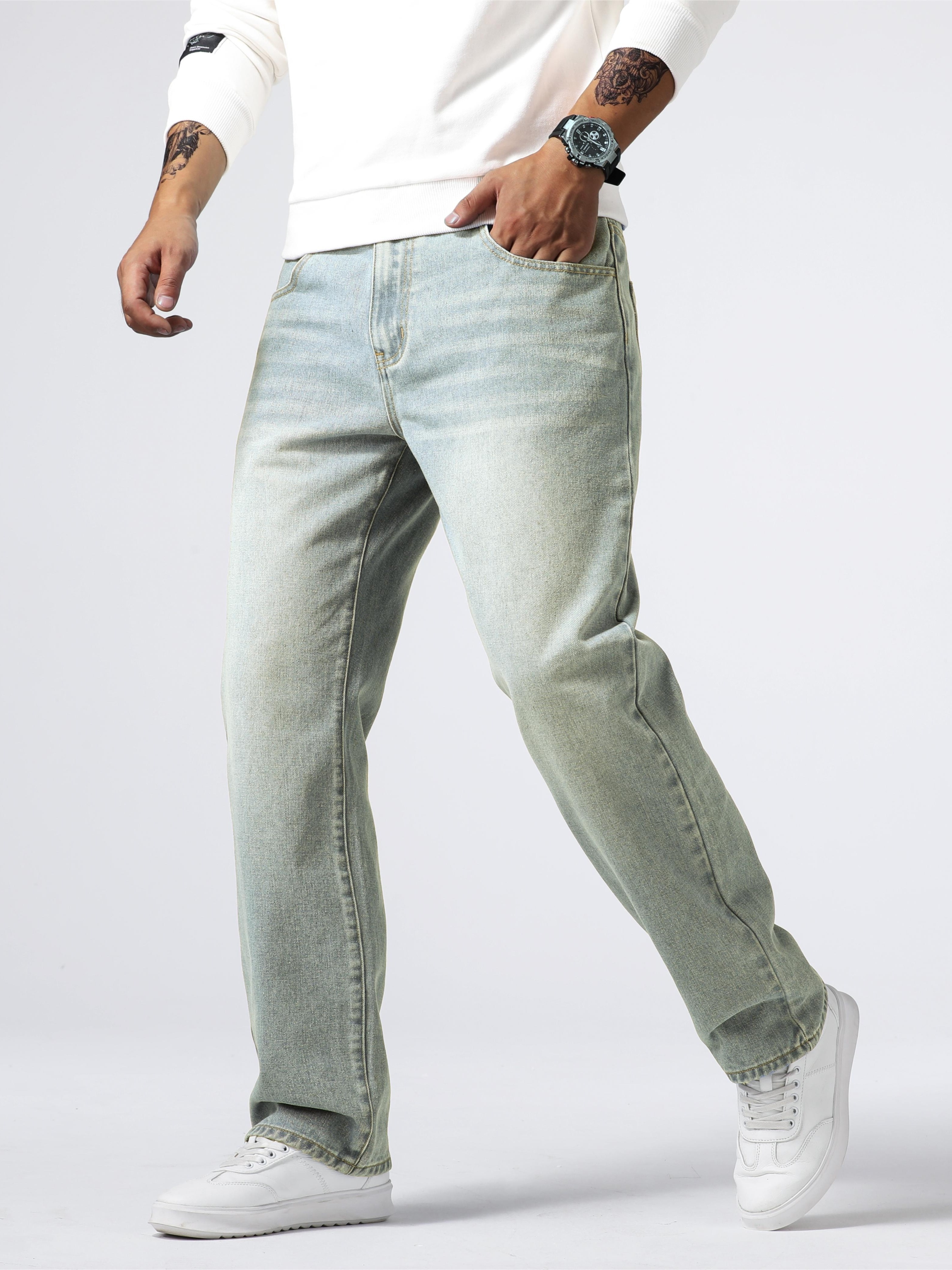 mens casual loose fit jeans street style straight leg denim pants details 12