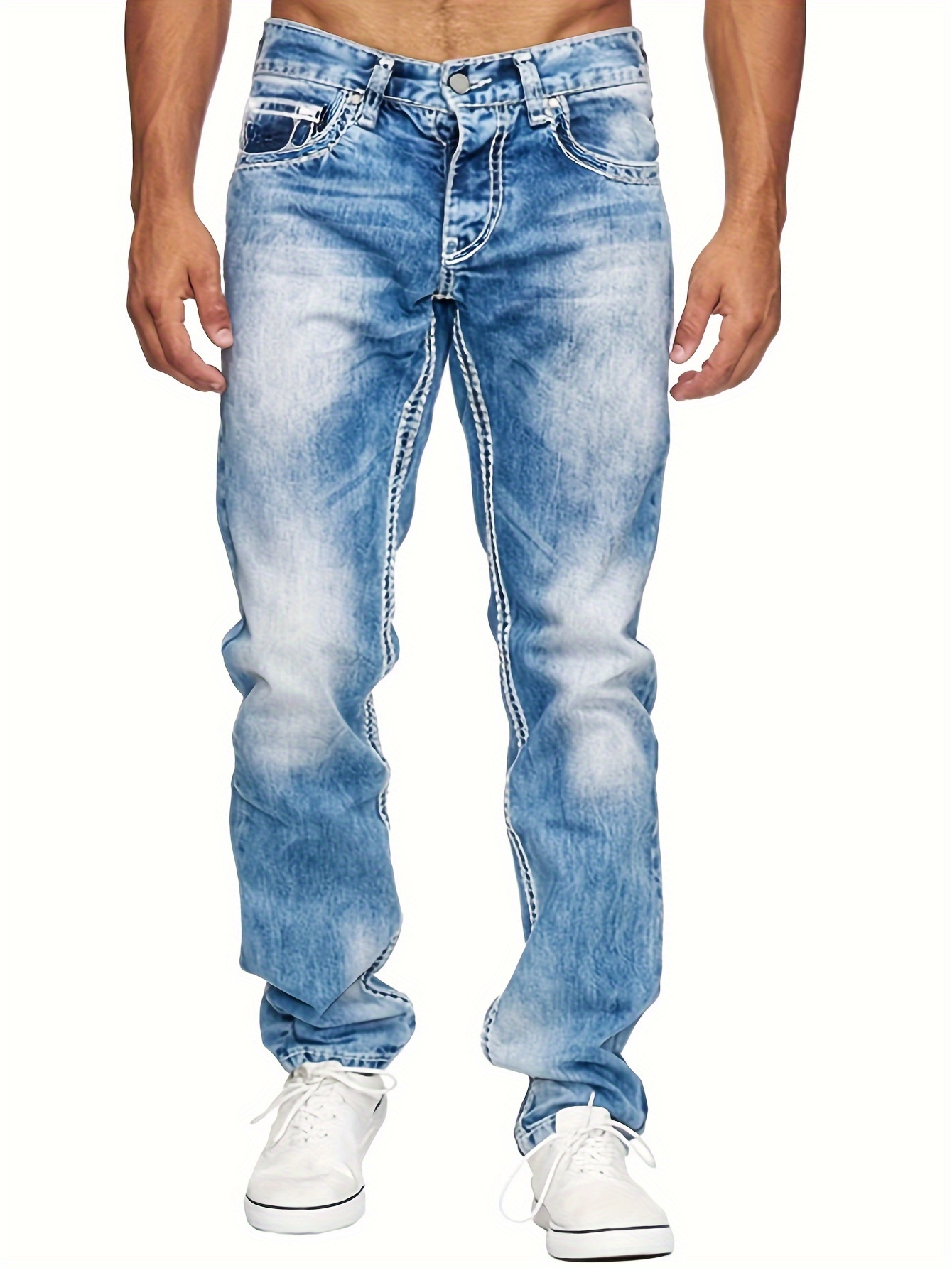 mens casual slim fit stretch jeans chic street style distressed denim pants details 16