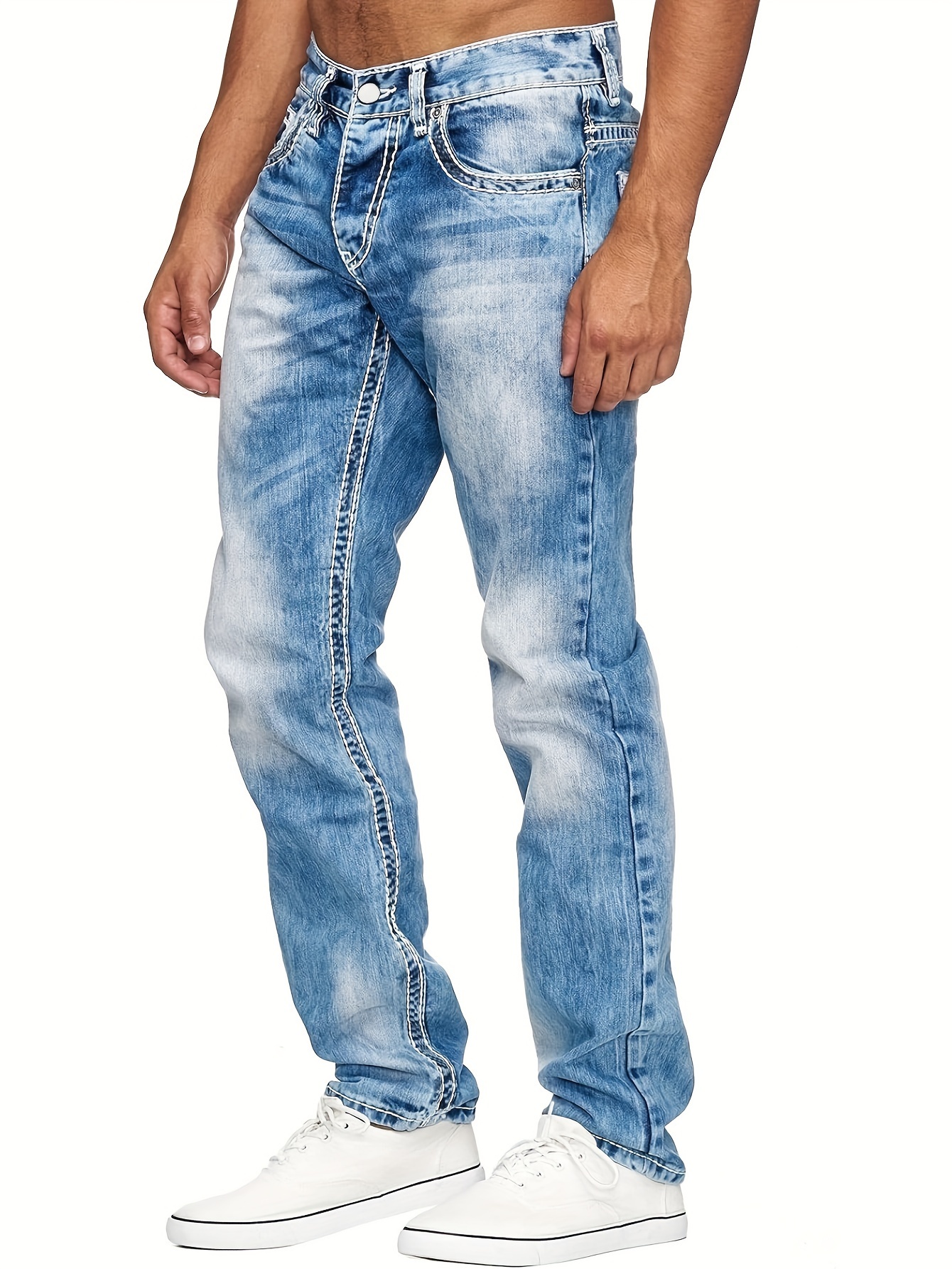 mens casual slim fit stretch jeans chic street style distressed denim pants details 17